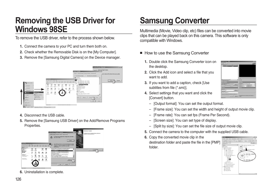 Removing the usb driver for windows 98se, Samsung converter | Samsung i8 (User Manual) User Manual | Page 127 / 136