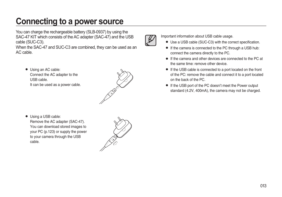 Connecting to a power source | Samsung i8 (User Manual) User Manual | Page 14 / 136