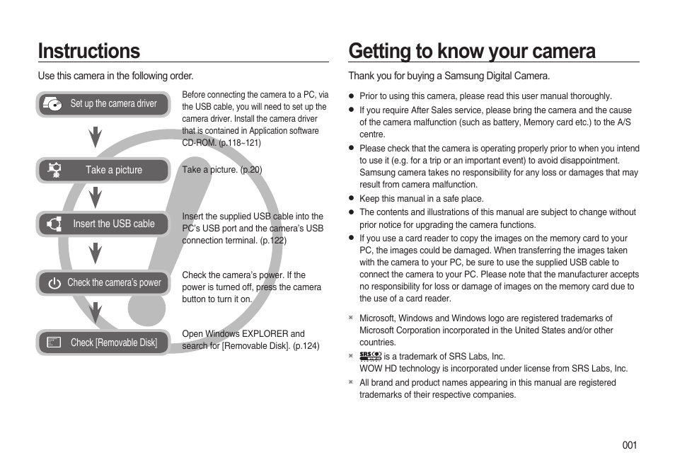 Instructions, Getting to know your camera | Samsung i8 (User Manual) User Manual | Page 2 / 136