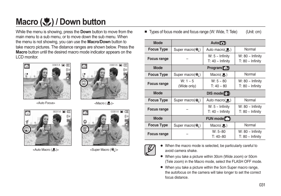 Macro ( ) / down button | Samsung i8 (User Manual) User Manual | Page 32 / 136