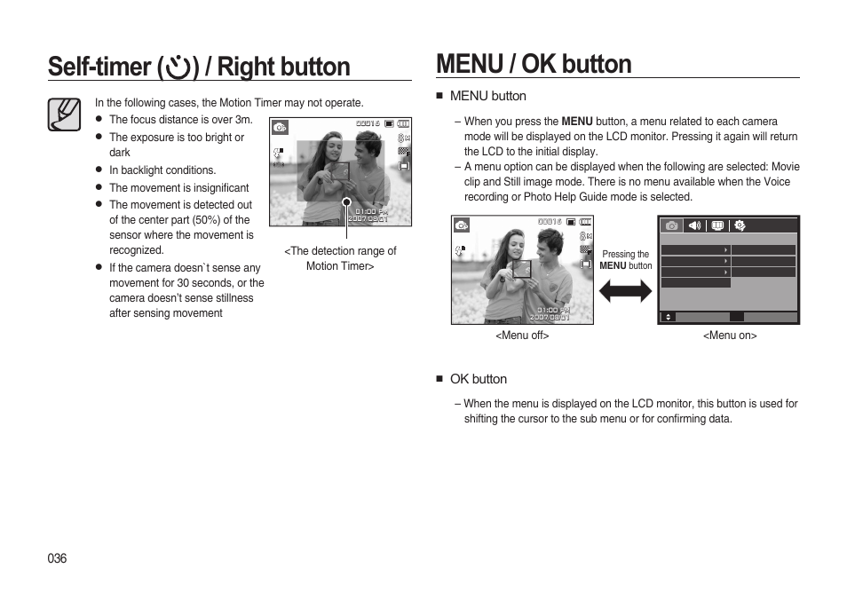 Menu / ok button self-timer ( ) / right button | Samsung i8 (User Manual) User Manual | Page 37 / 136