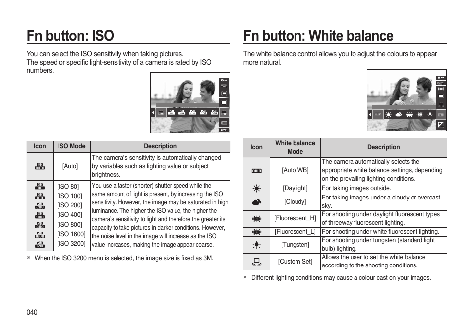 Fn button: white balance, Fn button: iso | Samsung i8 (User Manual) User Manual | Page 41 / 136
