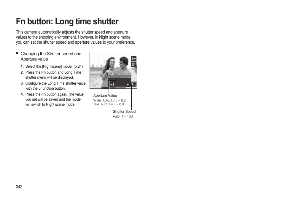 Fn button: long time shutter | Samsung i8 (User Manual) User Manual | Page 43 / 136