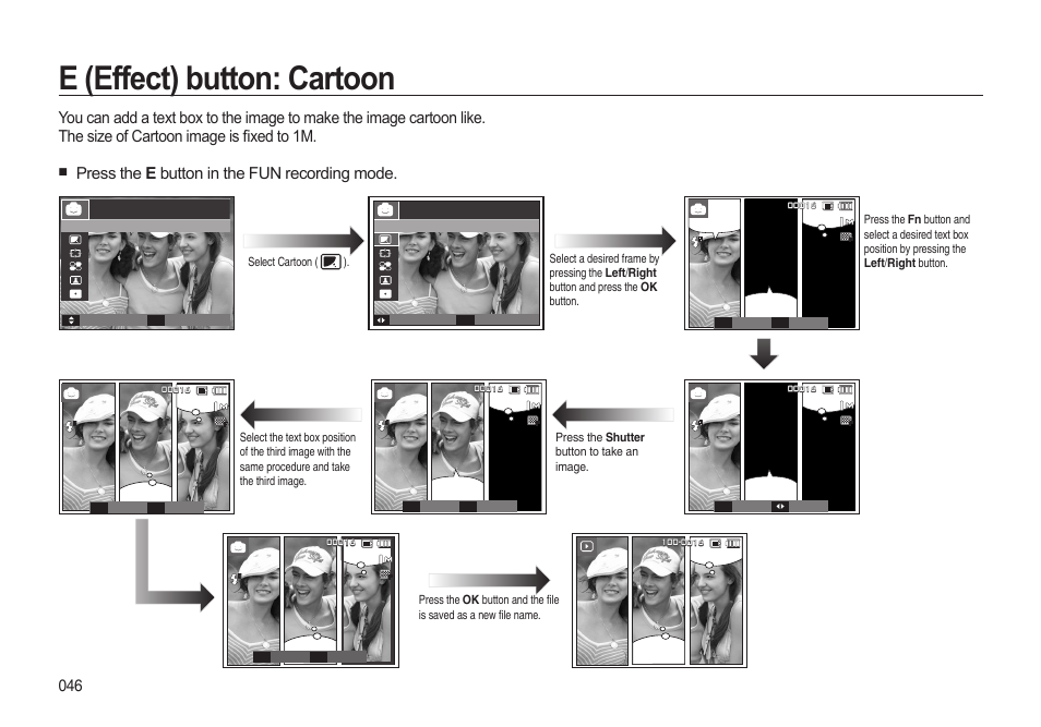 E (effect) button: cartoon, Press the e button in the fun recording mode | Samsung i8 (User Manual) User Manual | Page 47 / 136