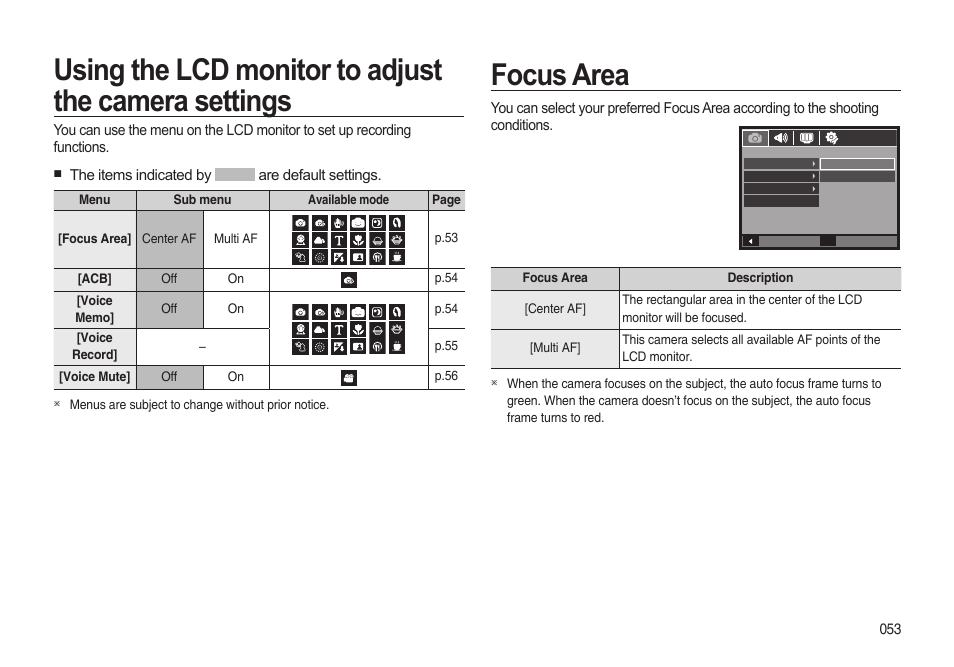 Focus area | Samsung i8 (User Manual) User Manual | Page 54 / 136