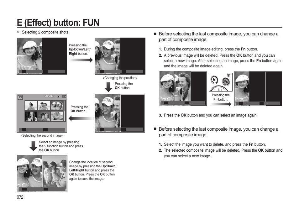 E (effect) button: fun, Selecting 2 composite shots | Samsung i8 (User Manual) User Manual | Page 73 / 136