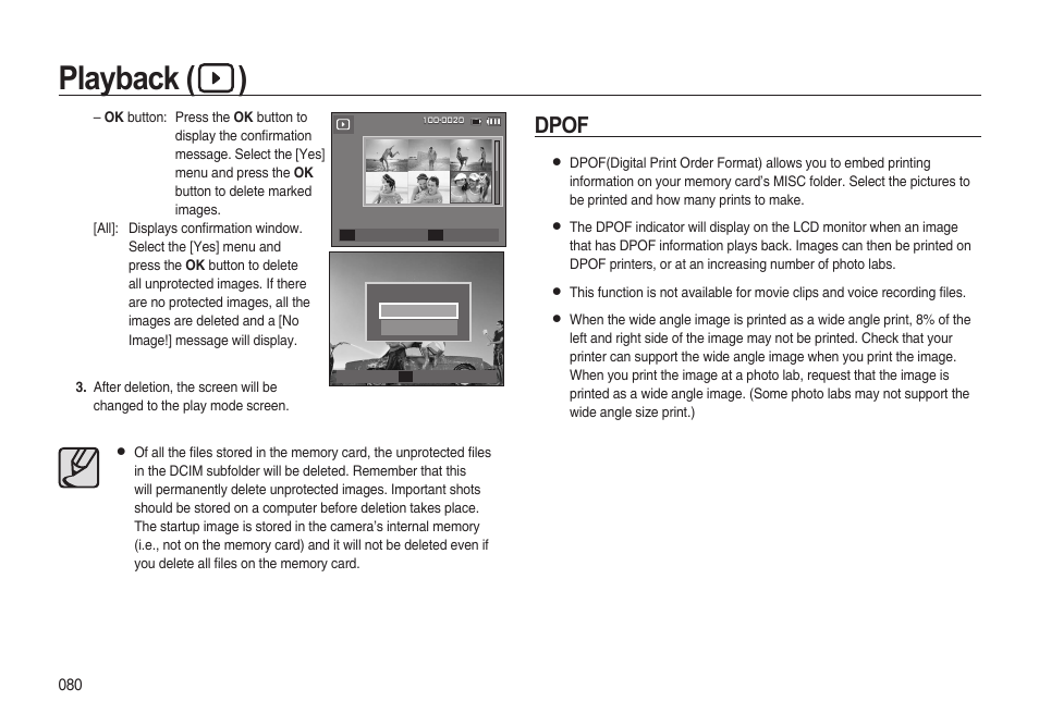 Playback ( ), Dpof | Samsung i8 (User Manual) User Manual | Page 81 / 136