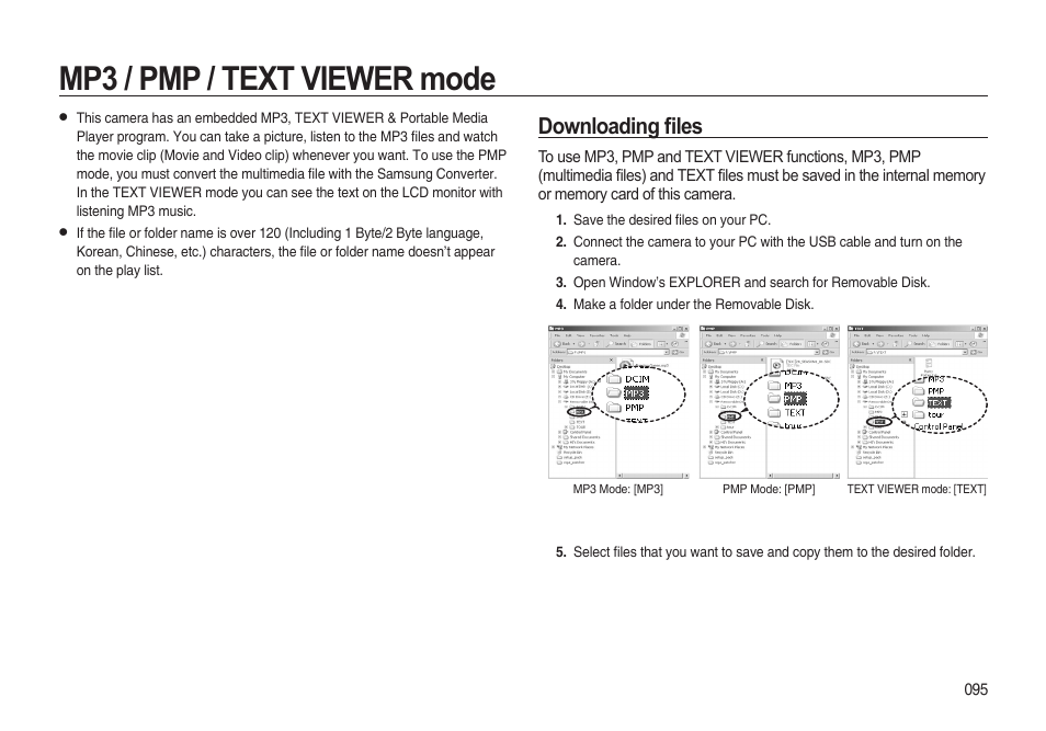 Mp3 / pmp / text viewer mode, Downloading fi les | Samsung i8 (User Manual) User Manual | Page 96 / 136