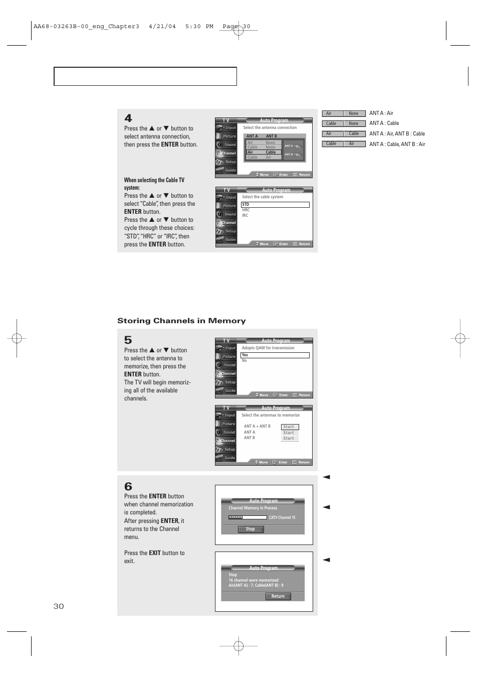 Storing channels in memory | Samsung TXP2675WHX-XAA User Manual | Page 30 / 80