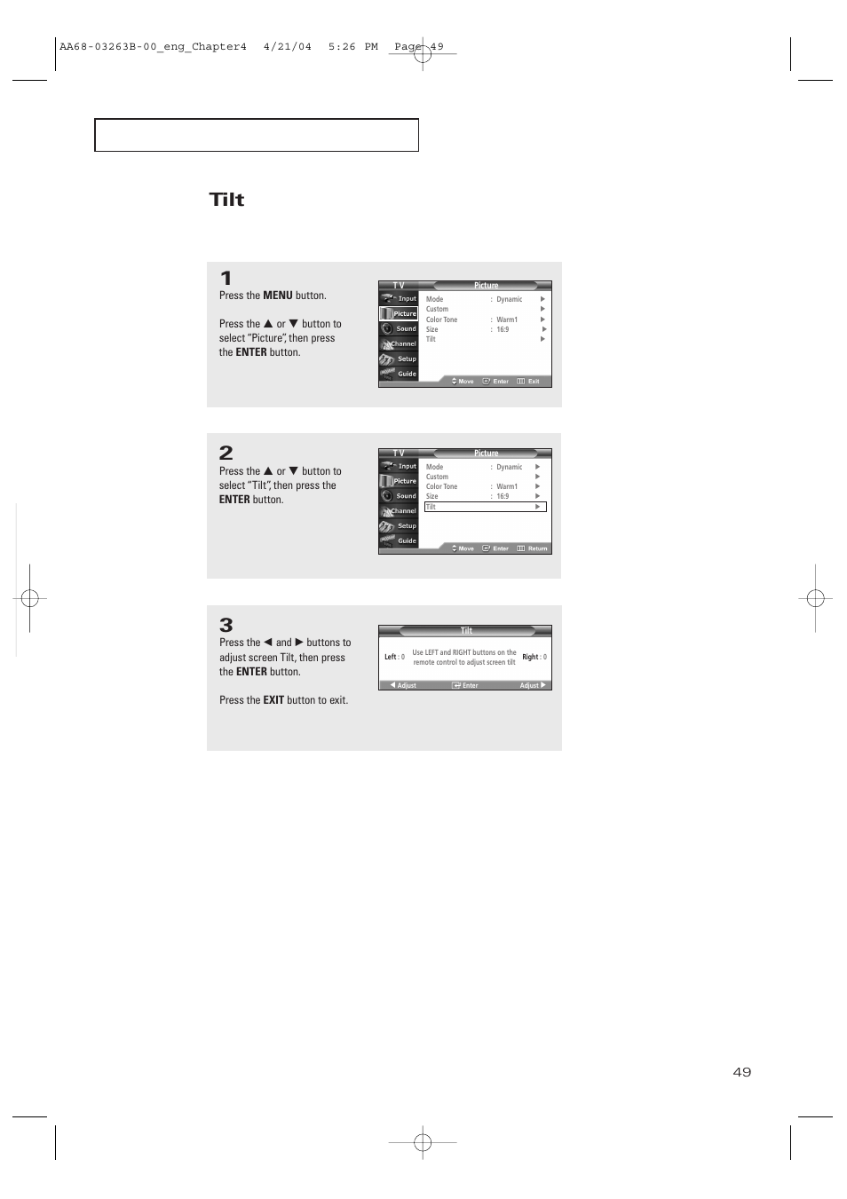 Tilt | Samsung TXP2675WHX-XAA User Manual | Page 49 / 80