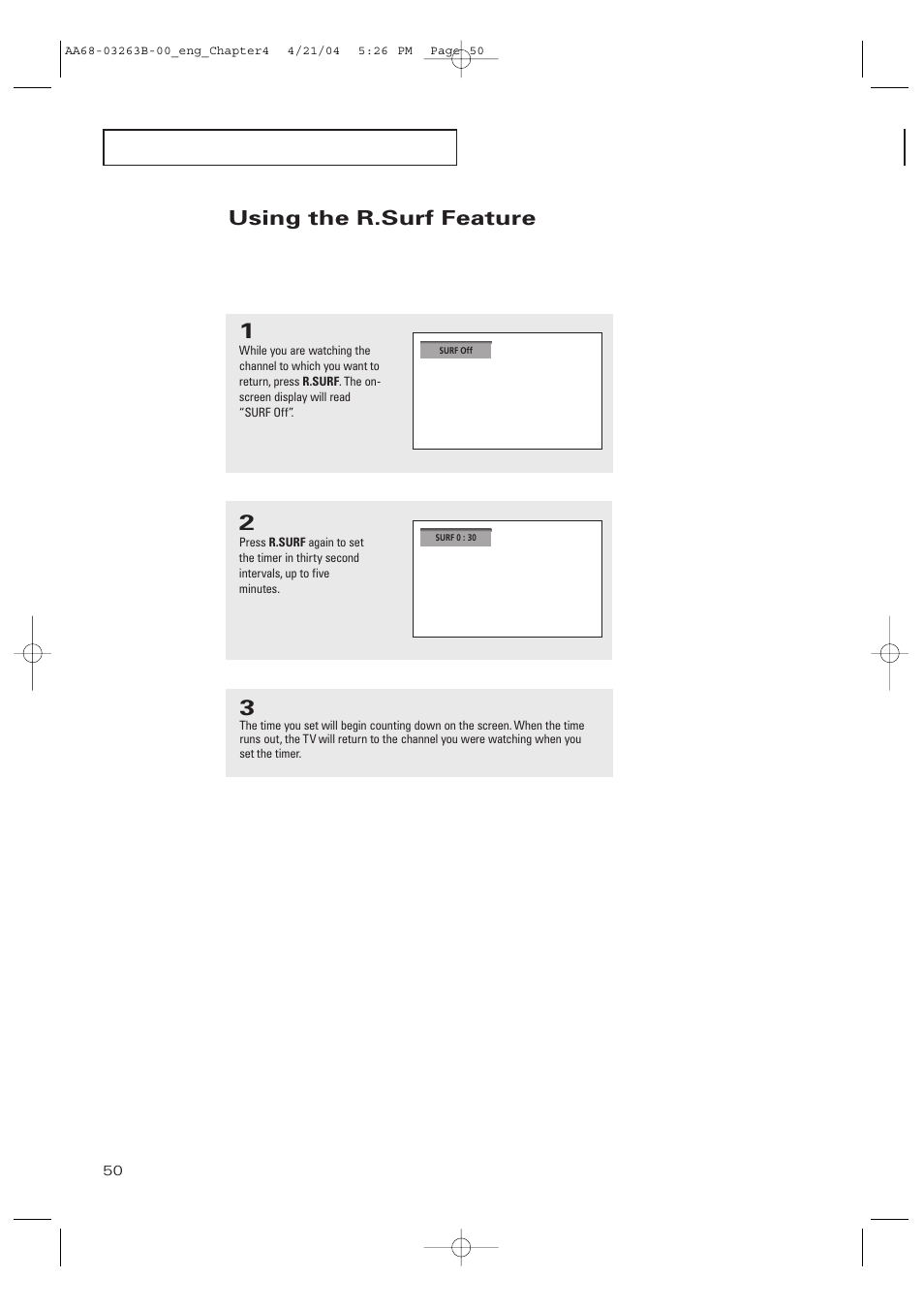 Using the rsurf feature, Using the r.surf feature | Samsung TXP2675WHX-XAA User Manual | Page 50 / 80