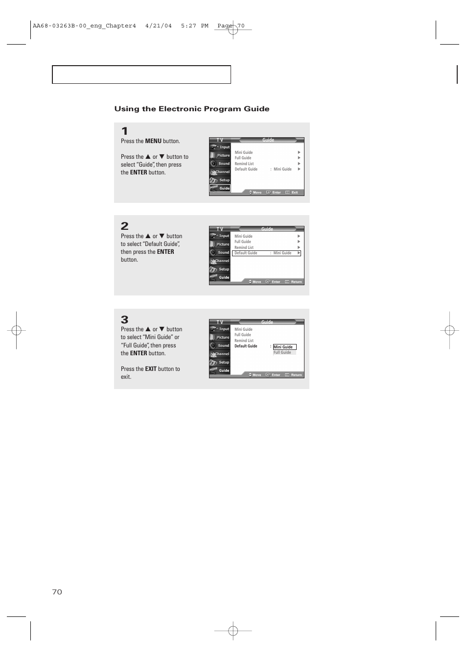 Using the electronic program guide | Samsung TXP2675WHX-XAA User Manual | Page 70 / 80