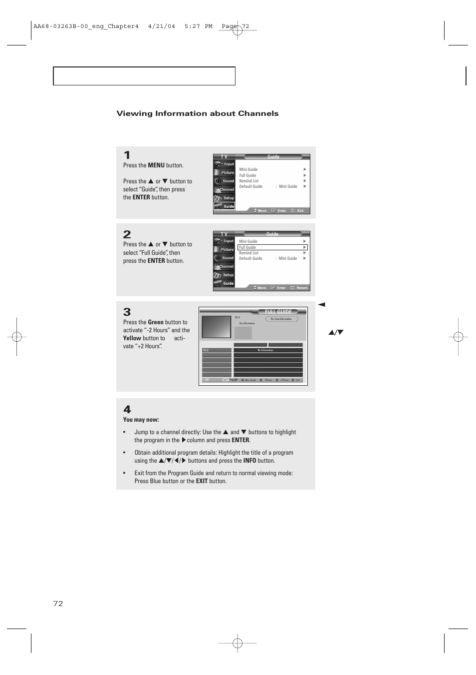 Viewing information about channels | Samsung TXP2675WHX-XAA User Manual | Page 72 / 80