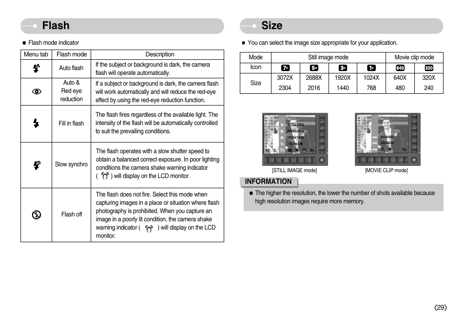 Flash size | Samsung EC-NV7ZZBBA-US User Manual | Page 30 / 82