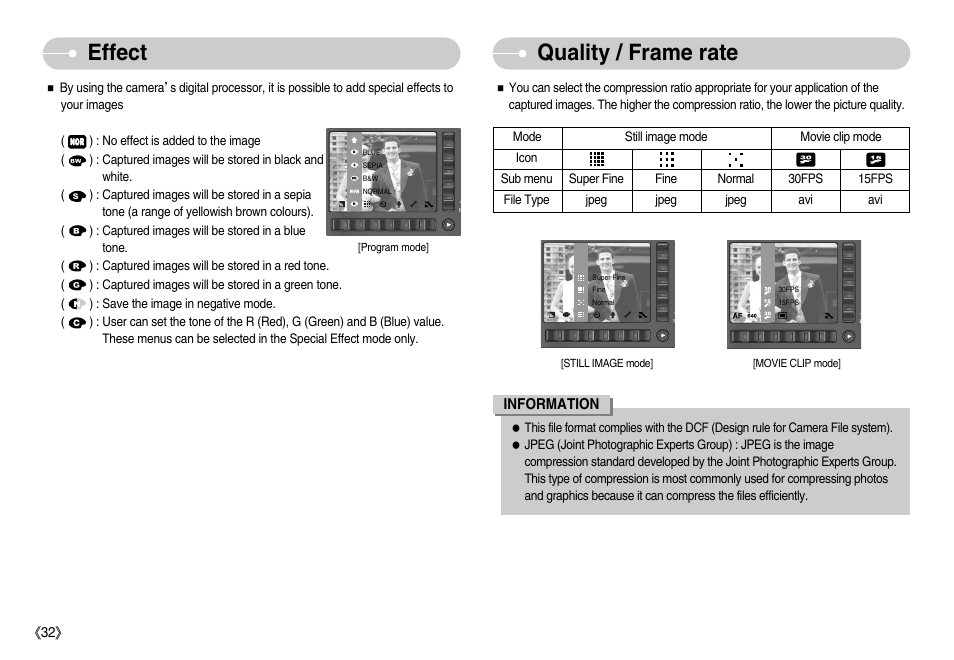 Quality / frame rate, Effect | Samsung EC-NV7ZZBBA-US User Manual | Page 33 / 82
