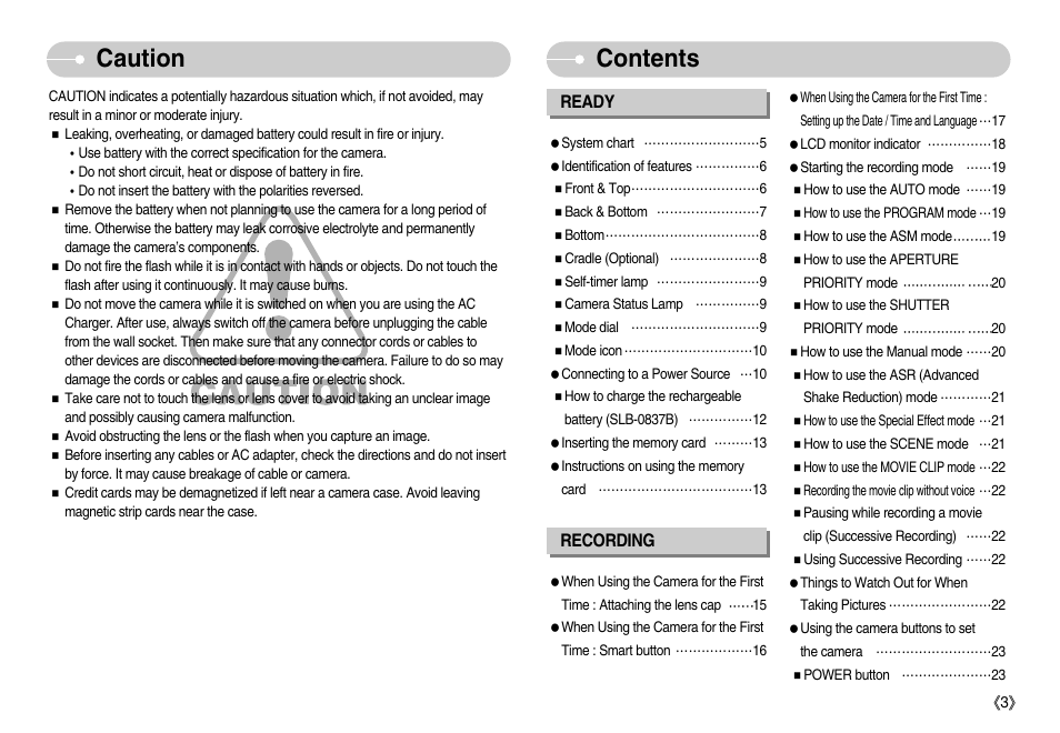 Caution contents | Samsung EC-NV7ZZBBA-US User Manual | Page 4 / 82