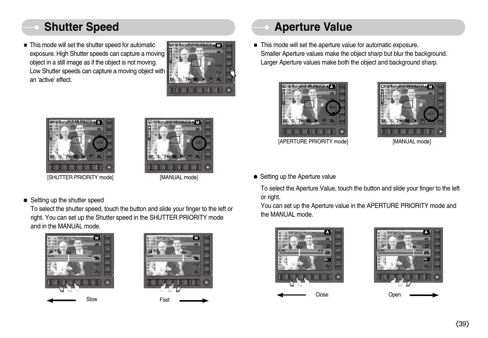 Shutter speed, Aperture value, Ś39ś | Samsung EC-NV7ZZBBA-US User Manual | Page 40 / 82