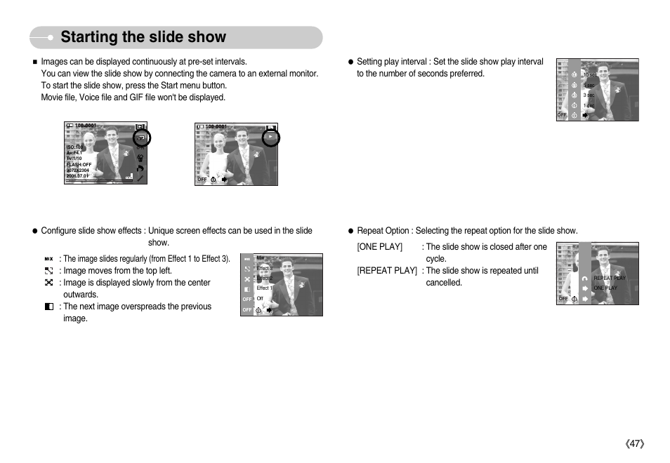 Starting the slide show, Ś47ś | Samsung EC-NV7ZZBBA-US User Manual | Page 48 / 82