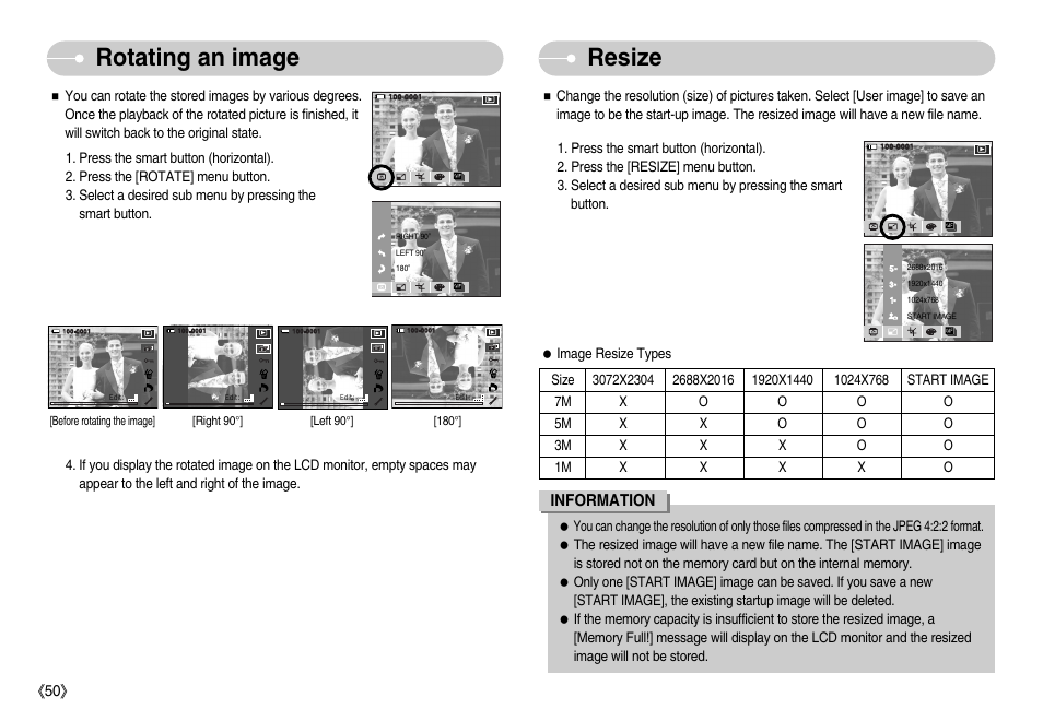 Rotating an image, Resize | Samsung EC-NV7ZZBBA-US User Manual | Page 51 / 82