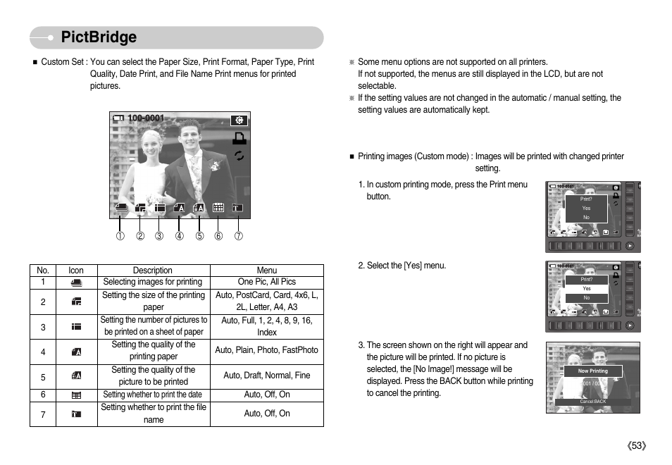 Pictbridge | Samsung EC-NV7ZZBBA-US User Manual | Page 54 / 82