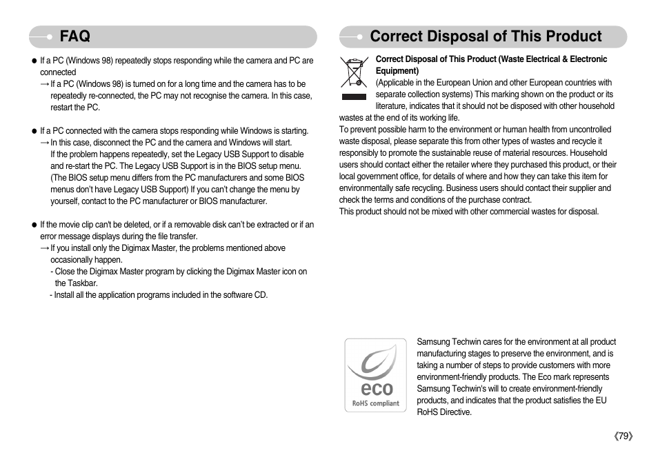 Correct disposal of this product faq | Samsung EC-NV7ZZBBA-US User Manual | Page 80 / 82