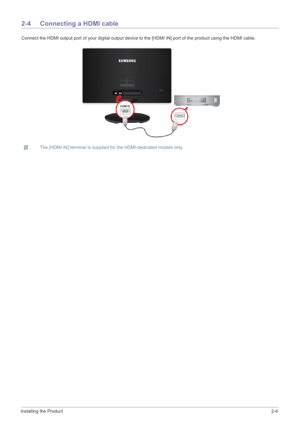 4 connecting a hdmi cable, Connecting a hdmi cable -4 | Samsung LS23A350BS-ZC User Manual | Page 17 / 87