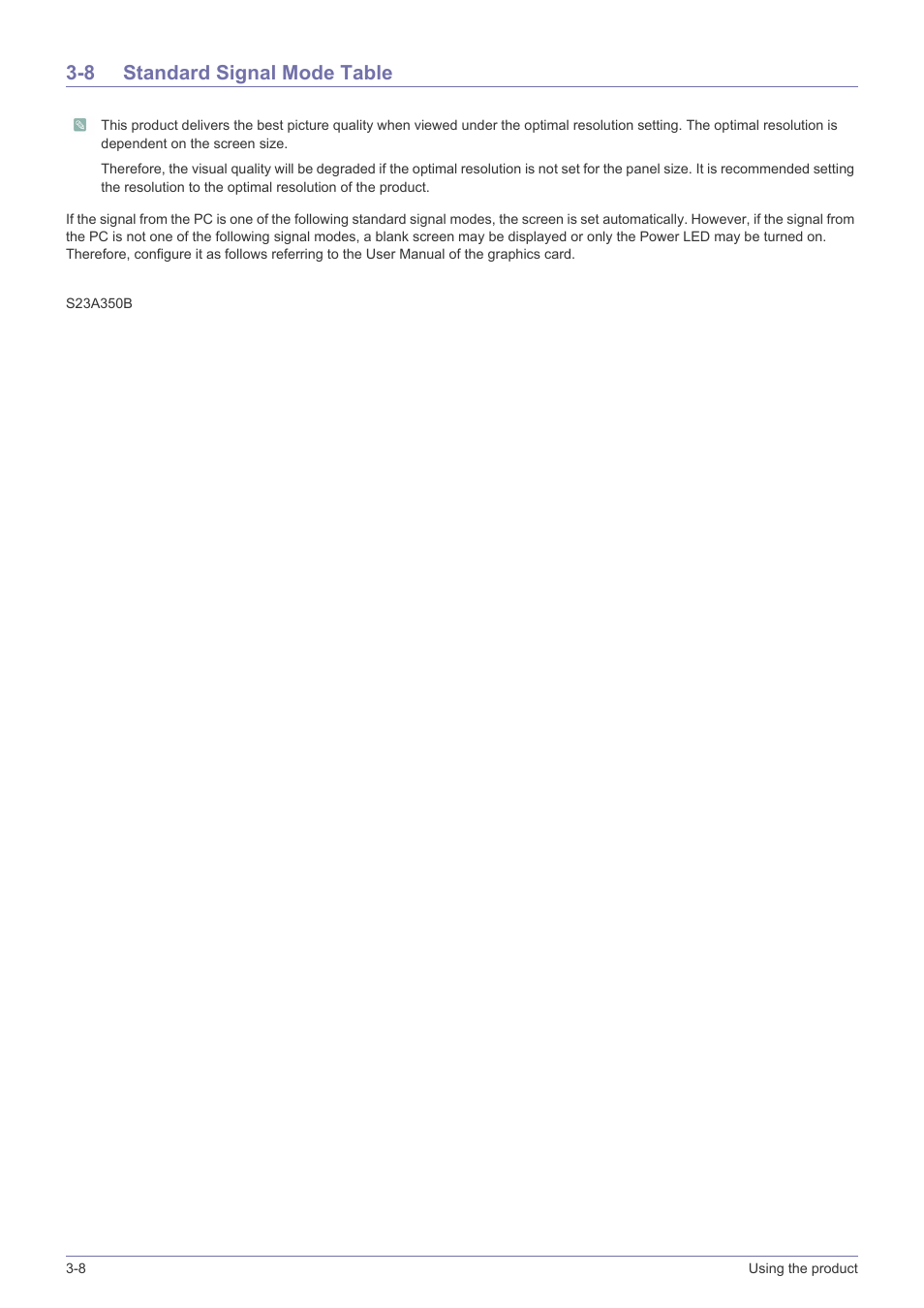 8 standard signal mode table, Standard signal mode table -8 | Samsung LS23A350BS-ZC User Manual | Page 28 / 87