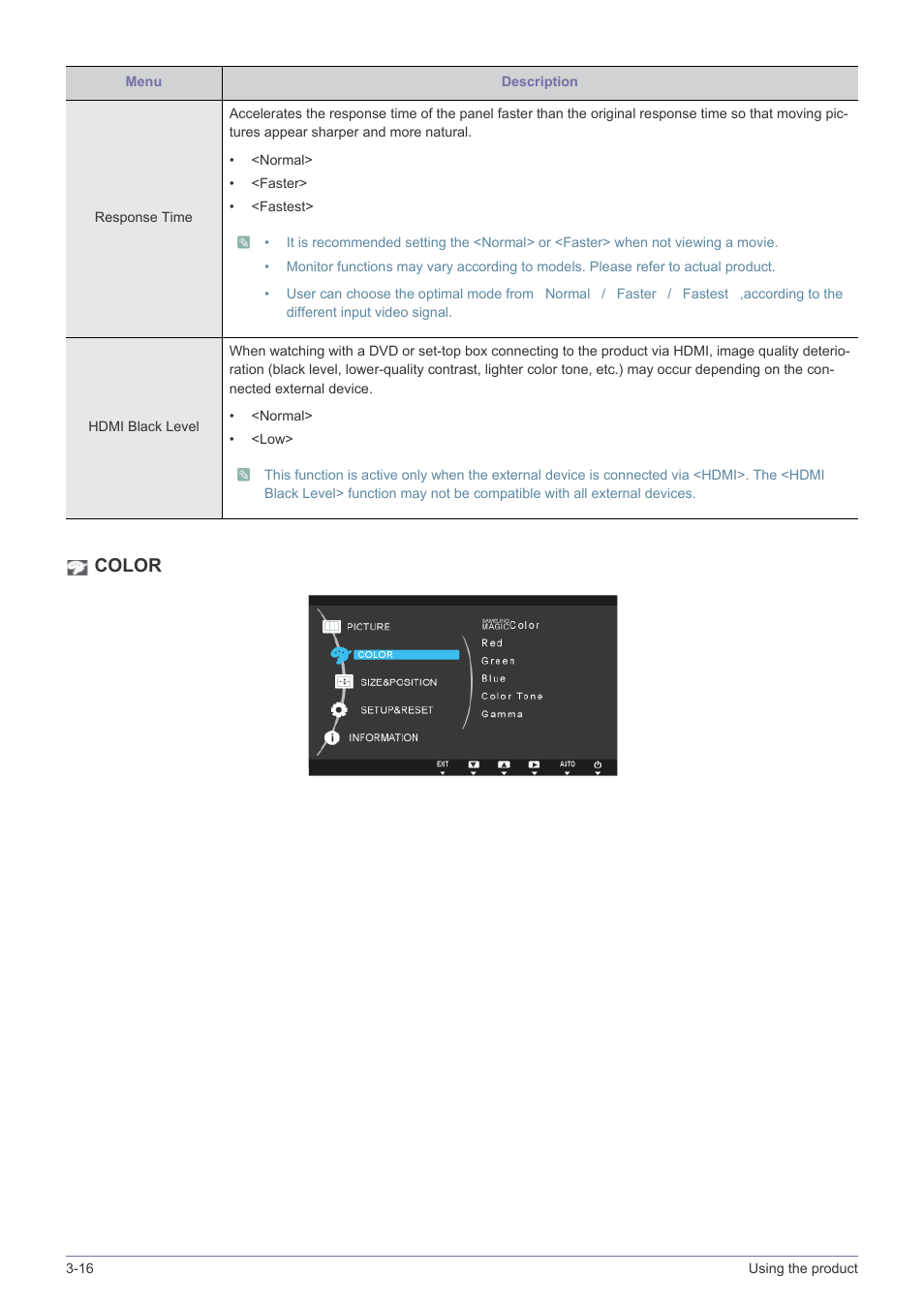 Color | Samsung LS23A350BS-ZC User Manual | Page 46 / 87