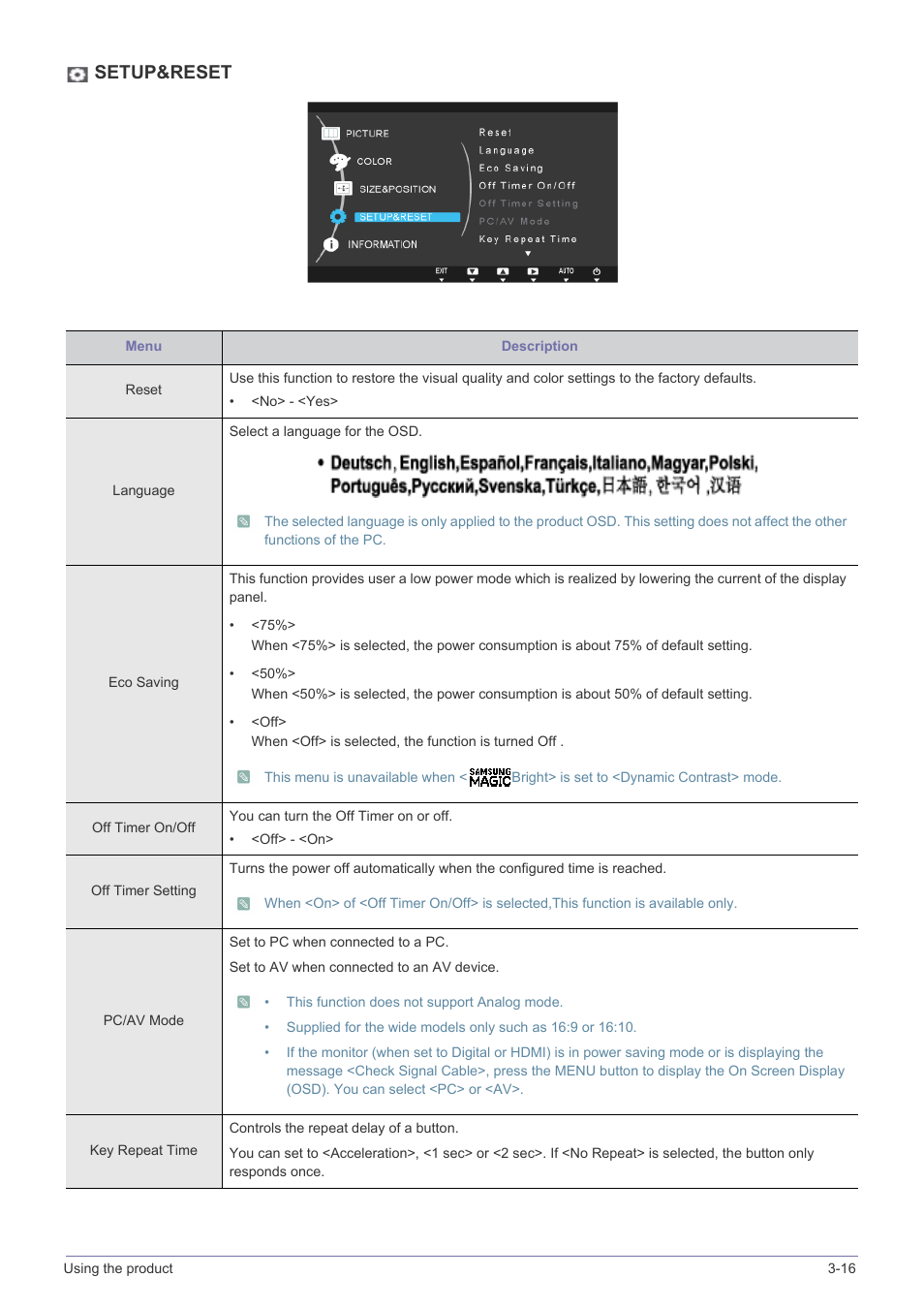 Setup&reset | Samsung LS23A350BS-ZC User Manual | Page 49 / 87