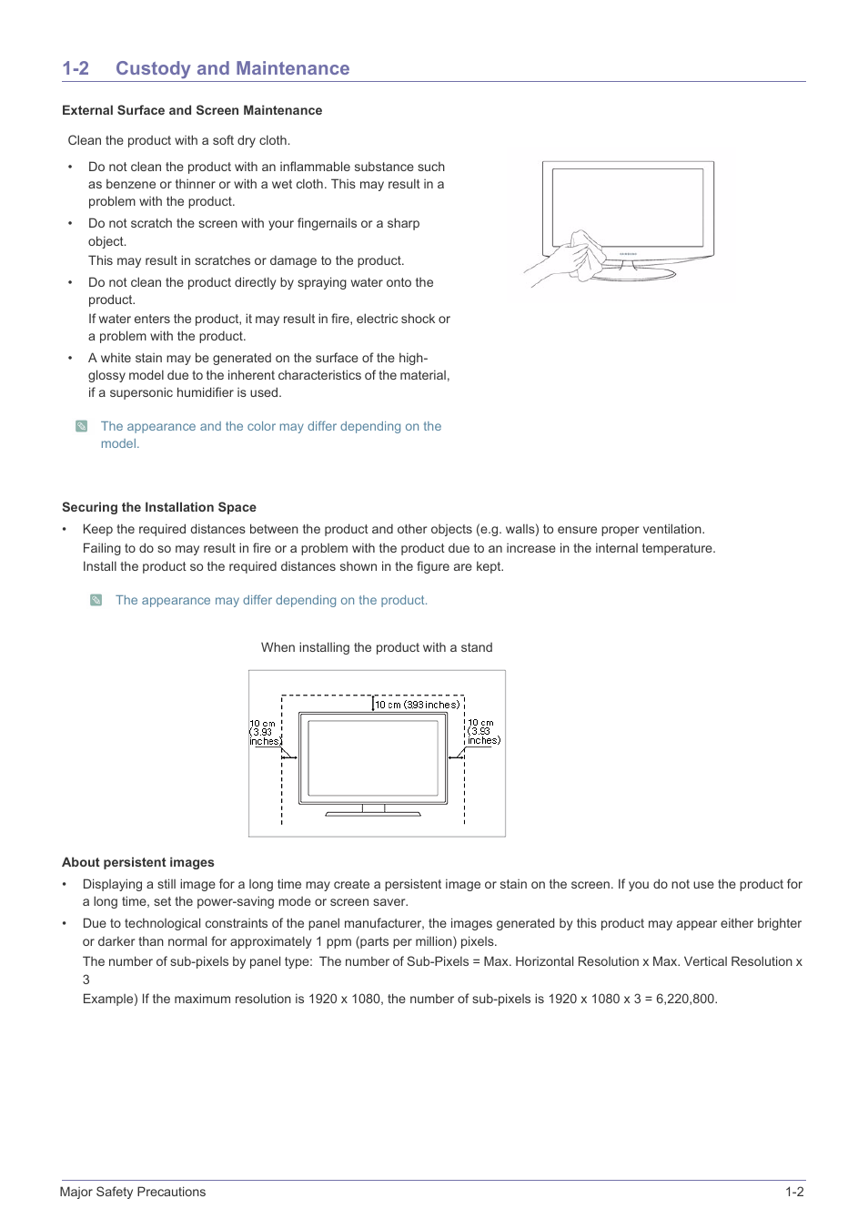 2 custody and maintenance, Custody and maintenance -2 | Samsung LS23A350BS-ZC User Manual | Page 5 / 87