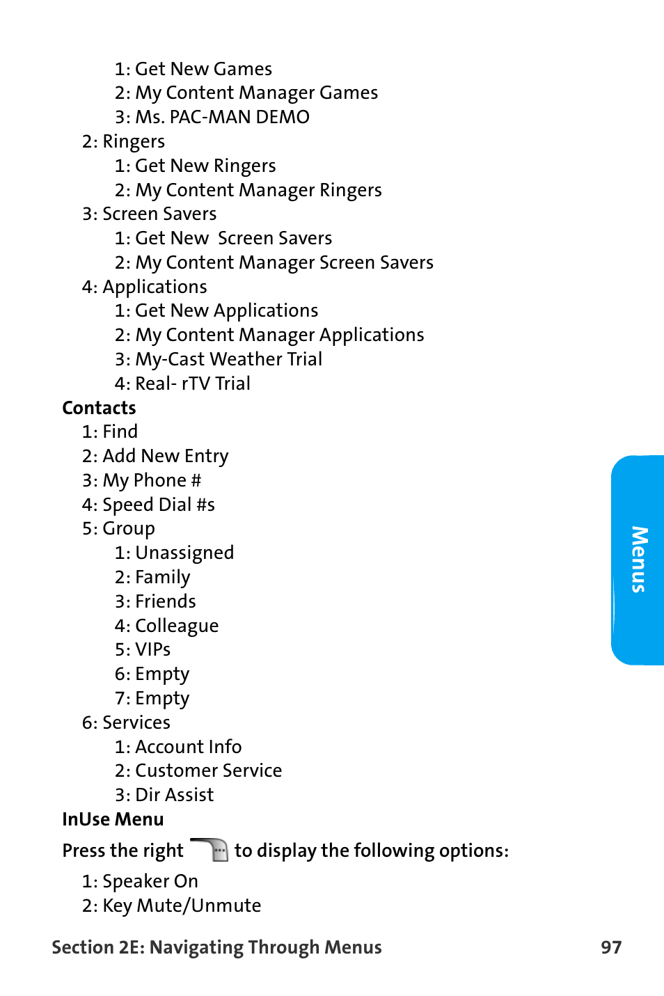 Menus | Samsung SPH-A880TSAQST User Manual | Page 105 / 259