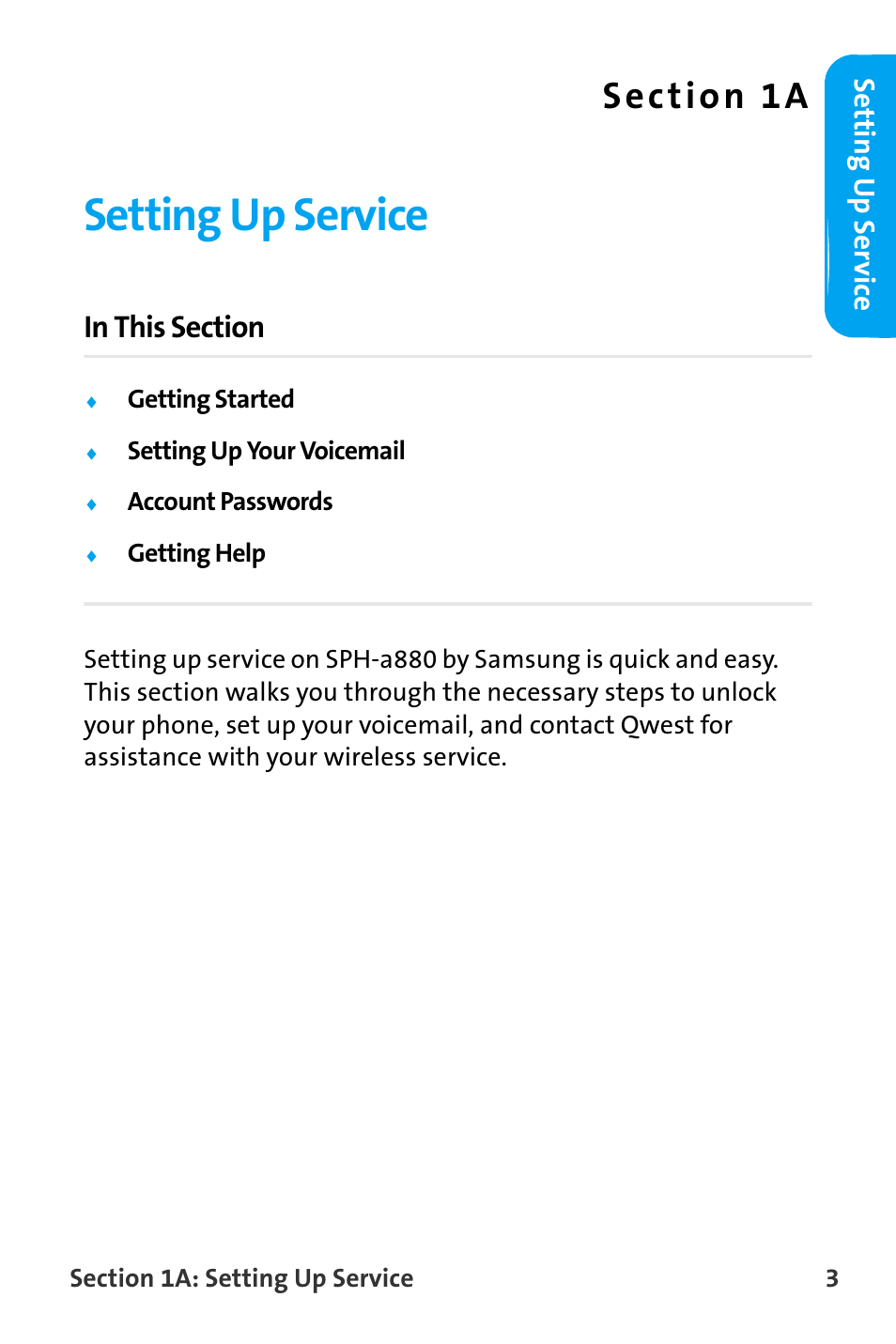 Setting up service, 1a. setting up service | Samsung SPH-A880TSAQST User Manual | Page 11 / 259
