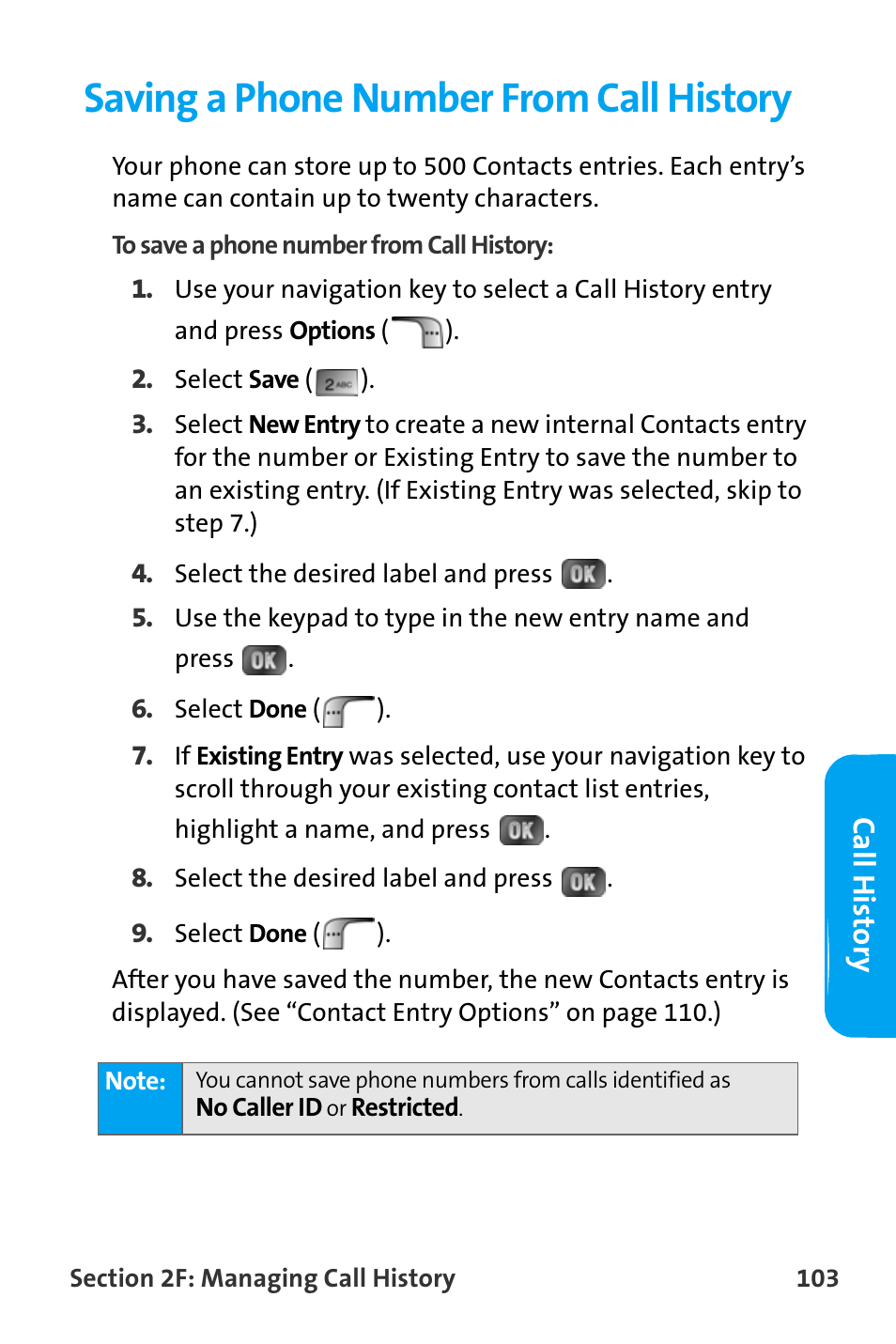 Saving a phone number from call history | Samsung SPH-A880TSAQST User Manual | Page 111 / 259