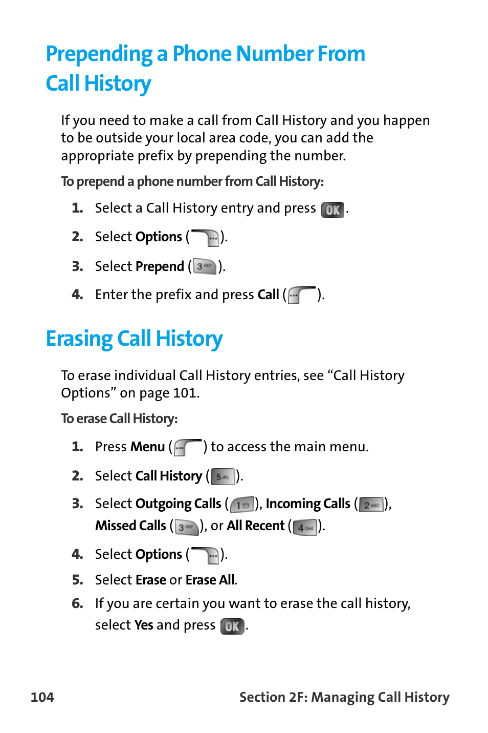 Prepending a phone number from call history, Erasing call history | Samsung SPH-A880TSAQST User Manual | Page 112 / 259