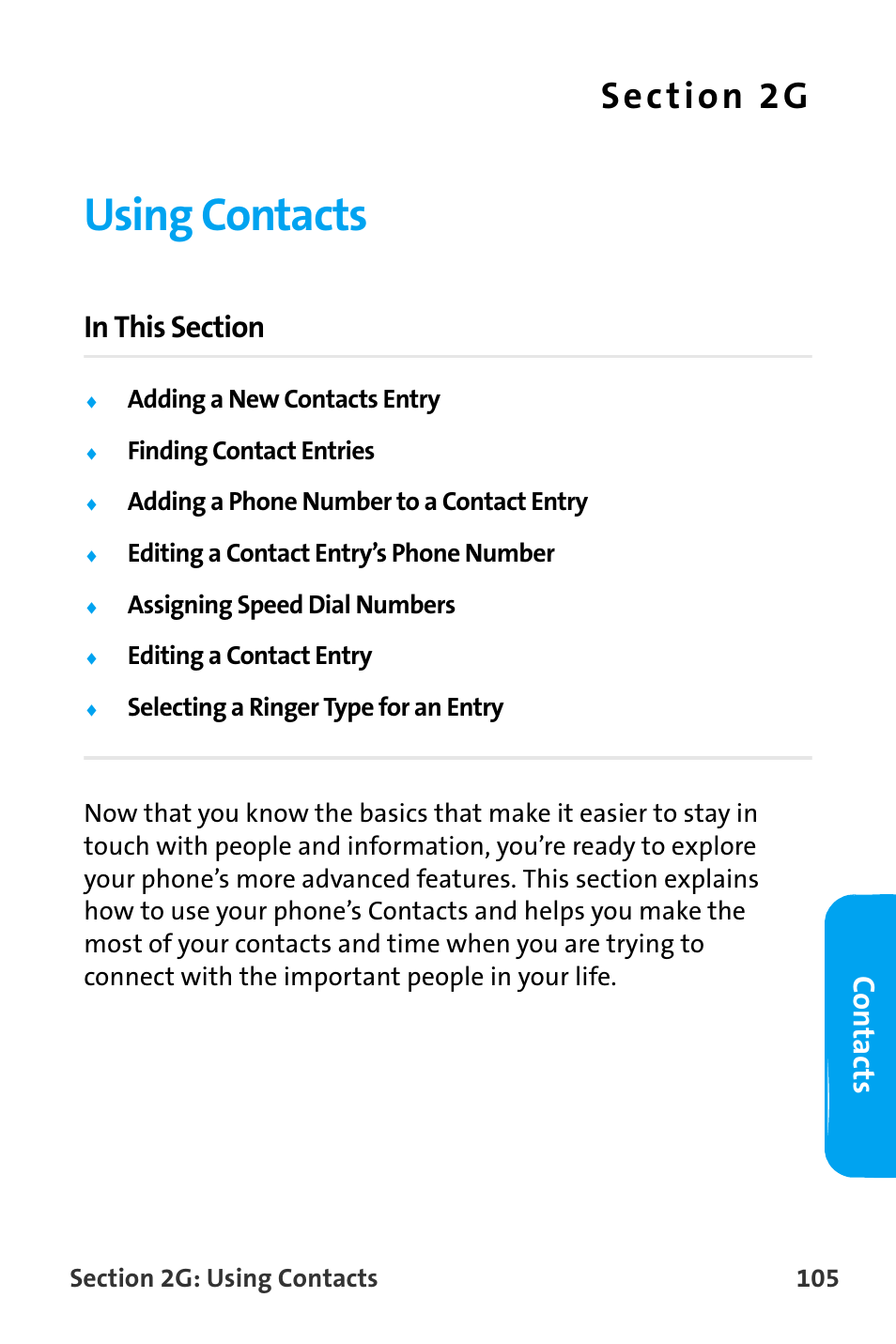 Using contacts, 2g. using contacts, Co n ta ct s | Samsung SPH-A880TSAQST User Manual | Page 113 / 259