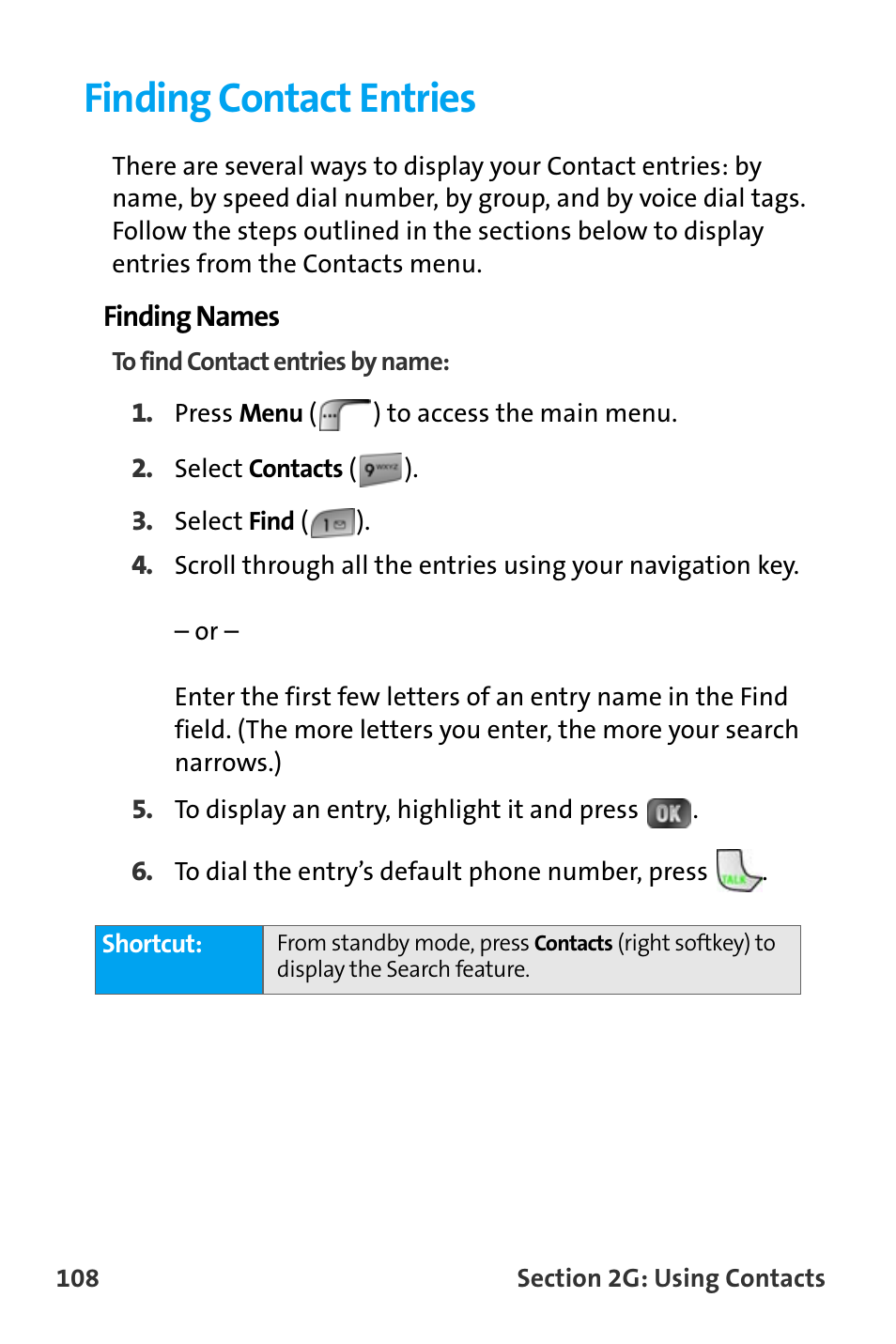 Finding contact entries | Samsung SPH-A880TSAQST User Manual | Page 116 / 259