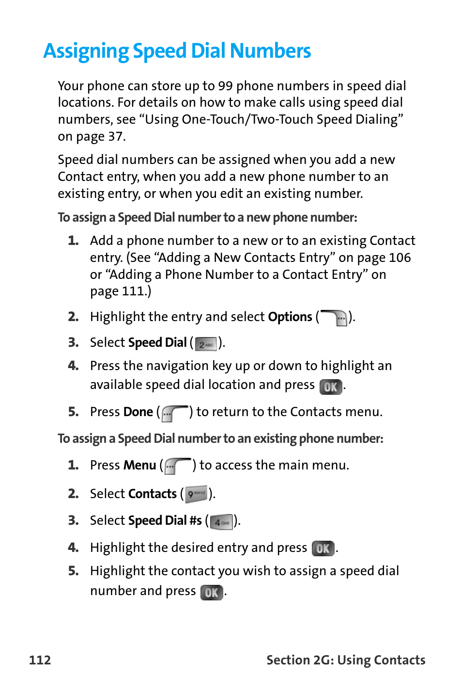 Assigning speed dial numbers, See “assigning speed dial | Samsung SPH-A880TSAQST User Manual | Page 120 / 259