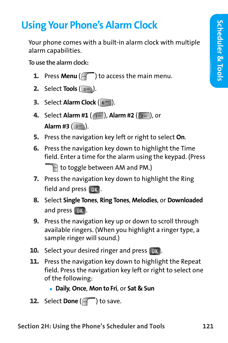 Using your phone’s alarm clock | Samsung SPH-A880TSAQST User Manual | Page 129 / 259