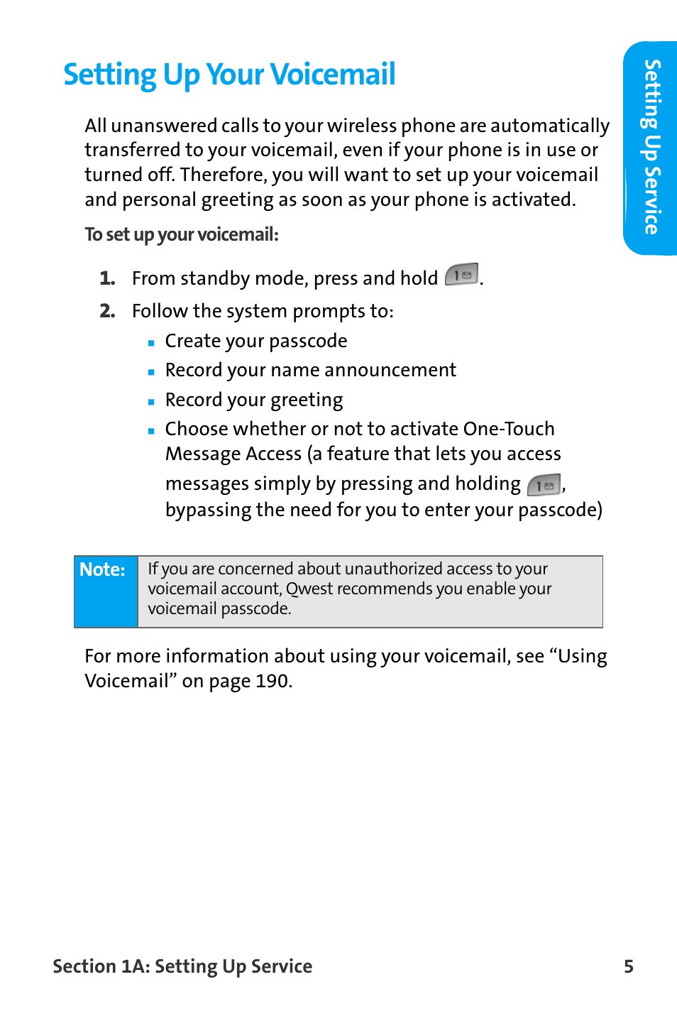 Setting up your voicemail, Setting u p ser v ice | Samsung SPH-A880TSAQST User Manual | Page 13 / 259