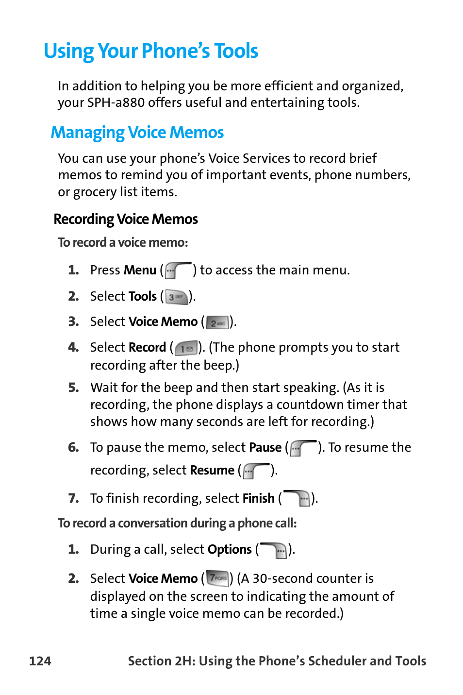 Using your phone’s tools, Managing voice memos | Samsung SPH-A880TSAQST User Manual | Page 132 / 259