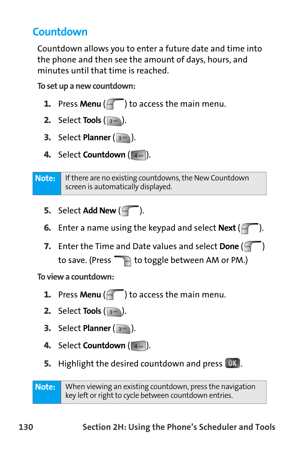 Countdown | Samsung SPH-A880TSAQST User Manual | Page 138 / 259