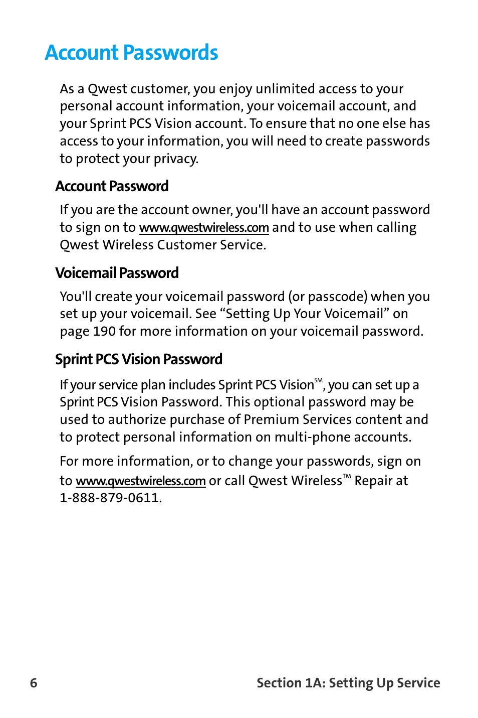 Account passwords | Samsung SPH-A880TSAQST User Manual | Page 14 / 259