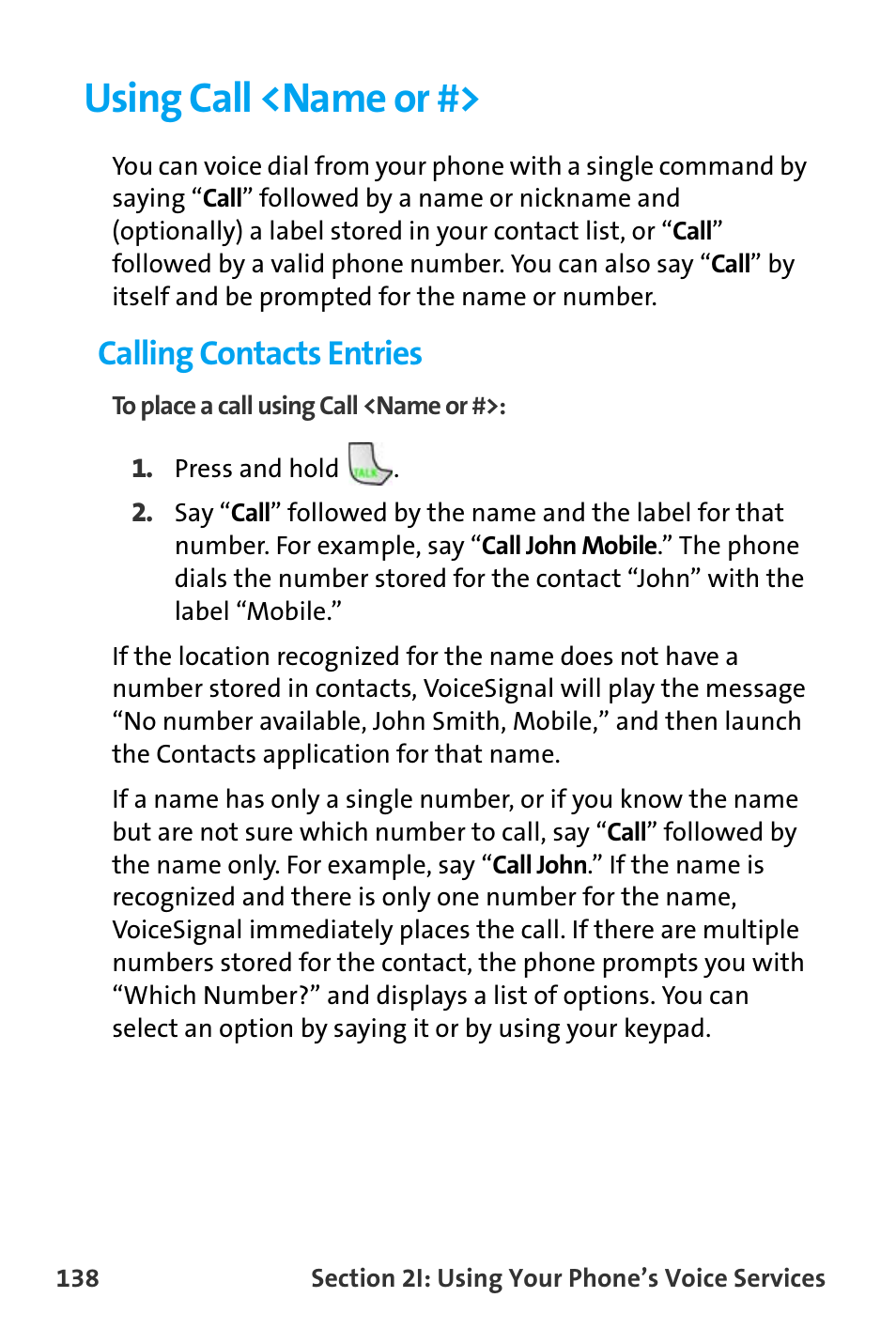 Using call <name or, Calling contacts entries | Samsung SPH-A880TSAQST User Manual | Page 146 / 259