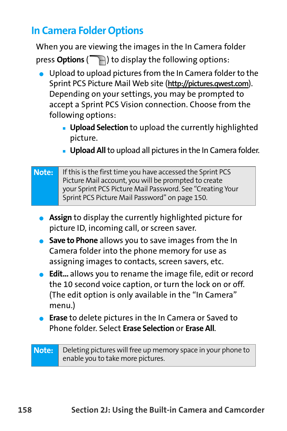 In camera folder options | Samsung SPH-A880TSAQST User Manual | Page 166 / 259