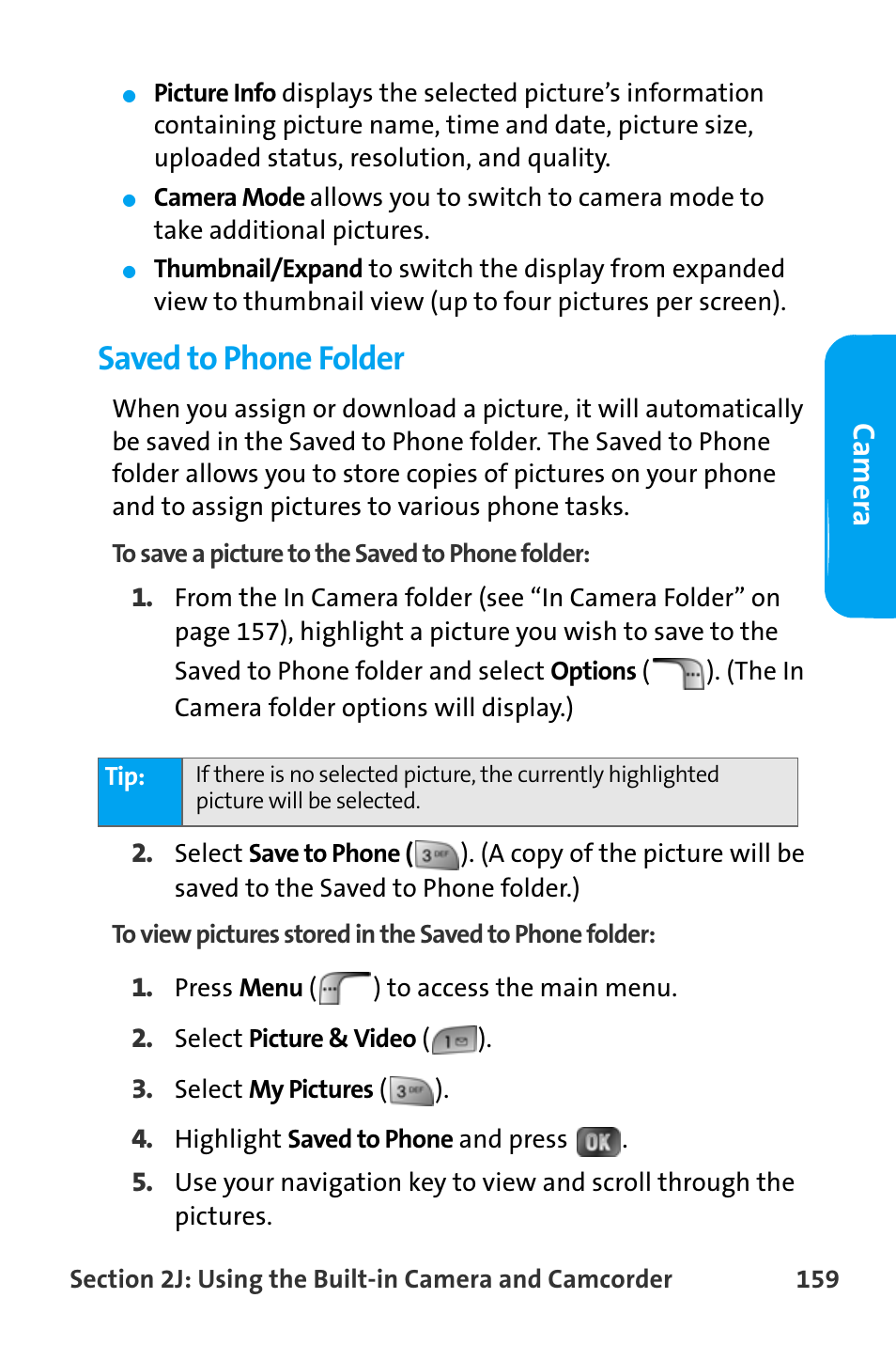 Saved to phone folder, Ca m e ra | Samsung SPH-A880TSAQST User Manual | Page 167 / 259