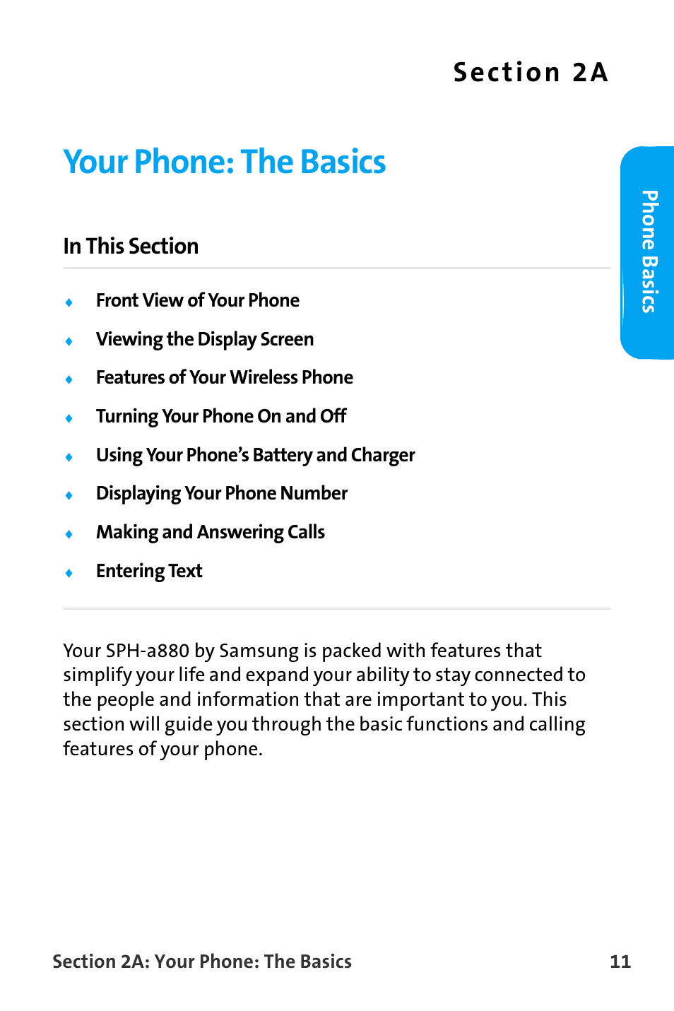 Your phone: the basics, 2a. your phone: the basics, Phone basics | Samsung SPH-A880TSAQST User Manual | Page 19 / 259