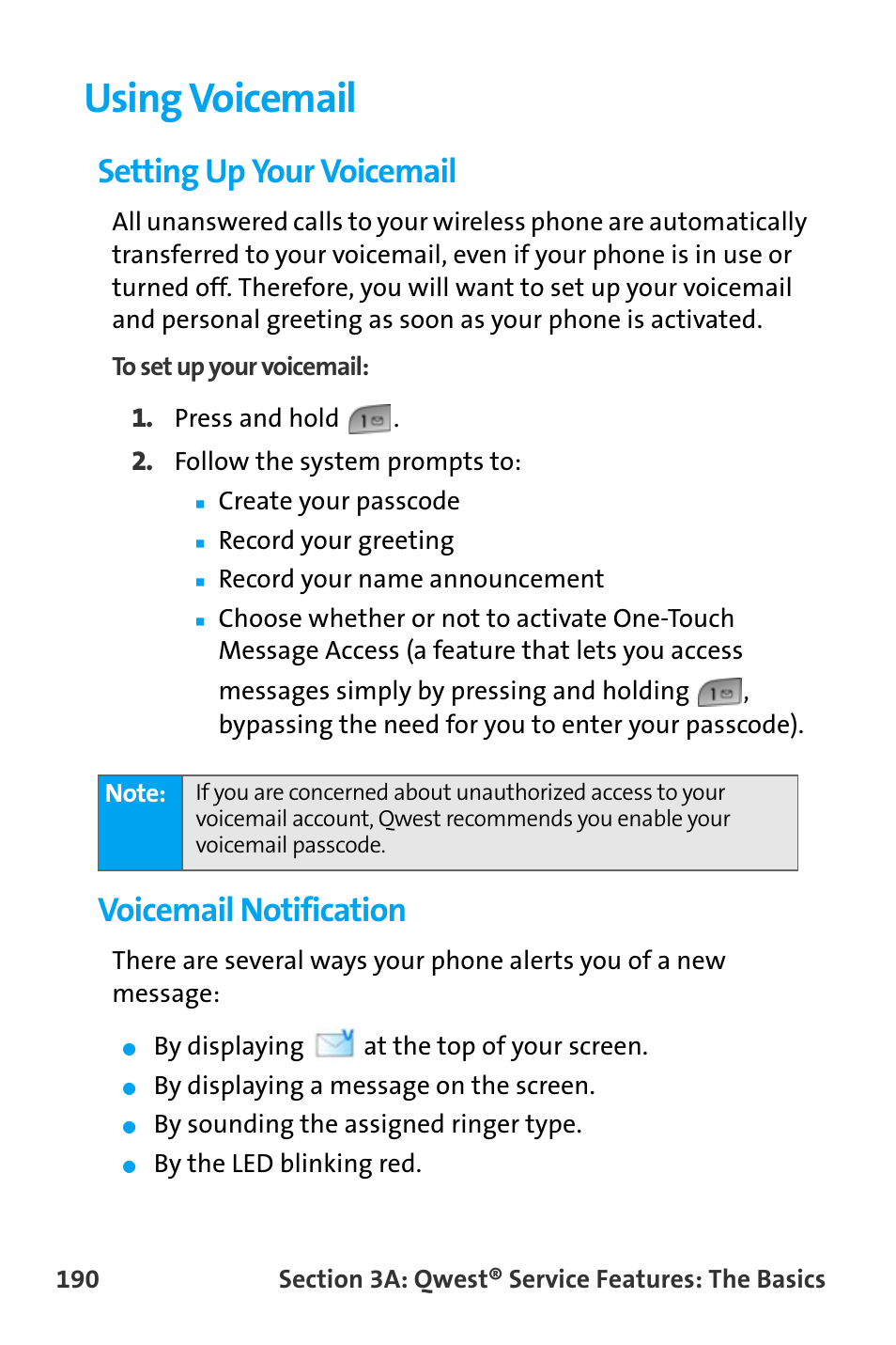 Using voicemail, Setting up your voicemail, Voicemail notification | Samsung SPH-A880TSAQST User Manual | Page 198 / 259