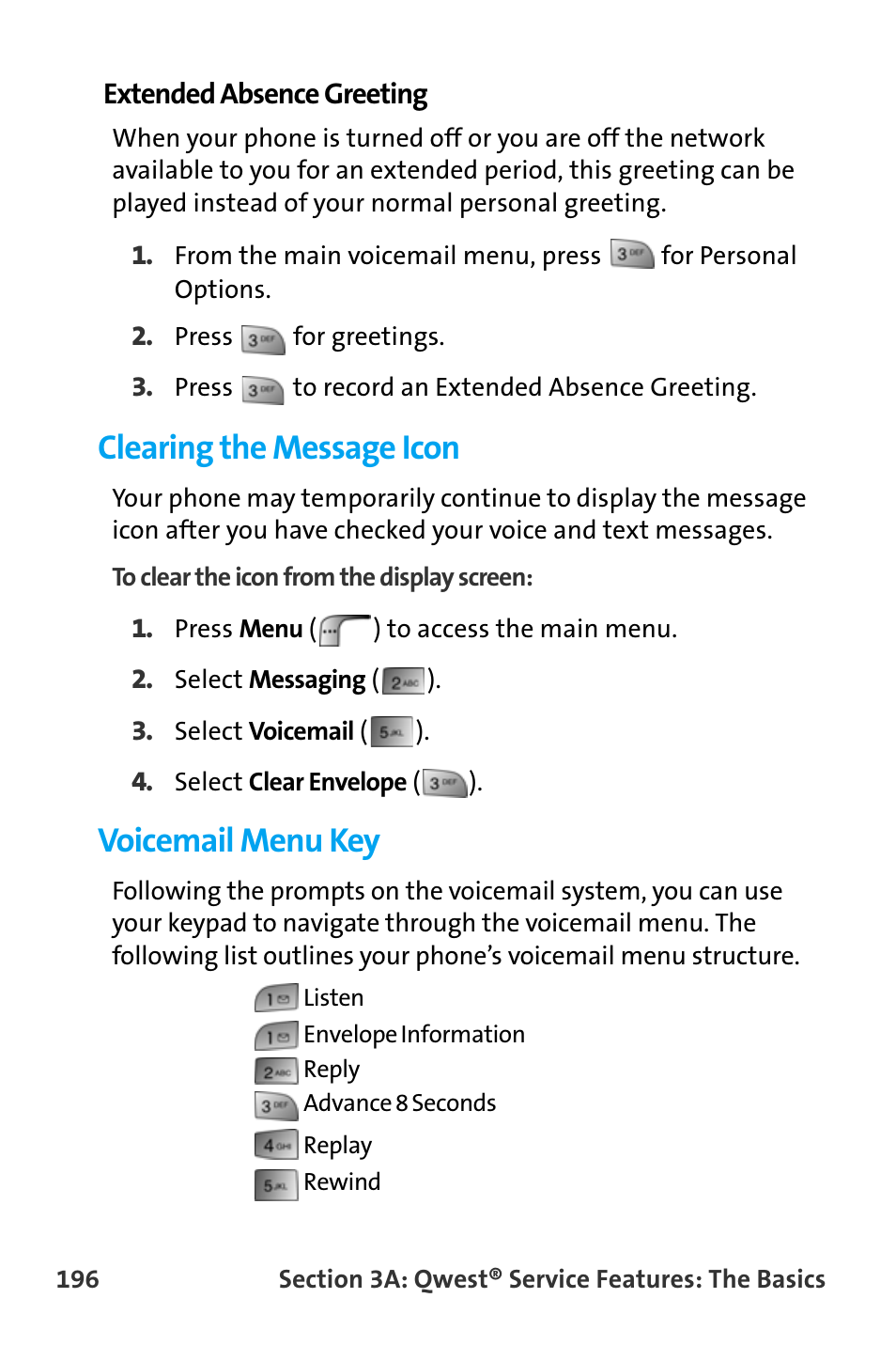 Clearing the message icon, Voicemail menu key | Samsung SPH-A880TSAQST User Manual | Page 204 / 259