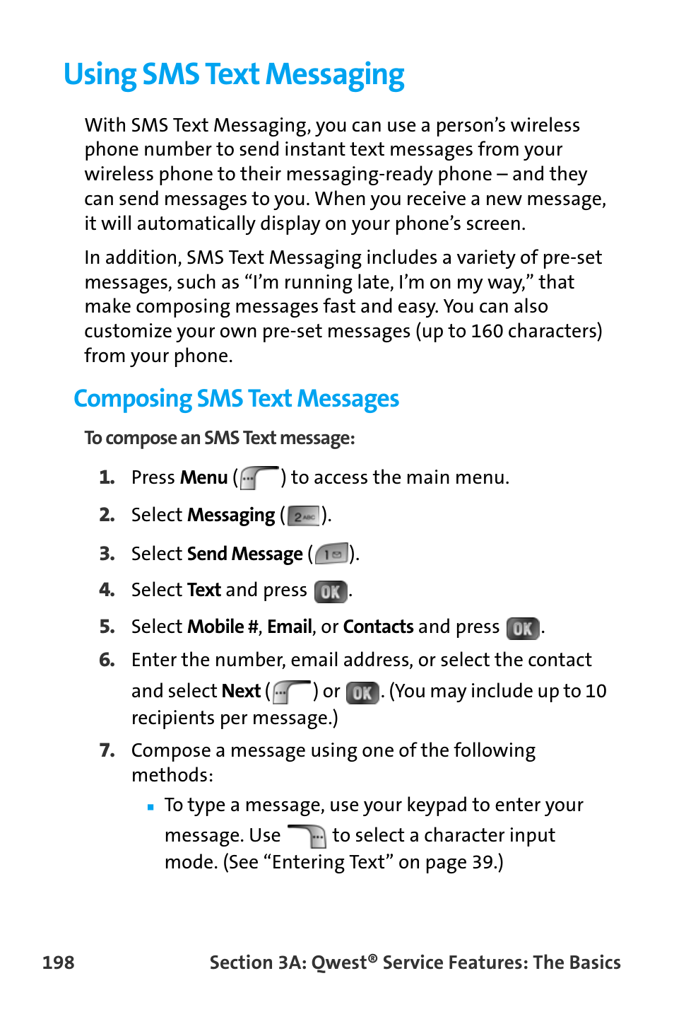 Using sms text messaging, Composing sms text messages, 198, r | Samsung SPH-A880TSAQST User Manual | Page 206 / 259