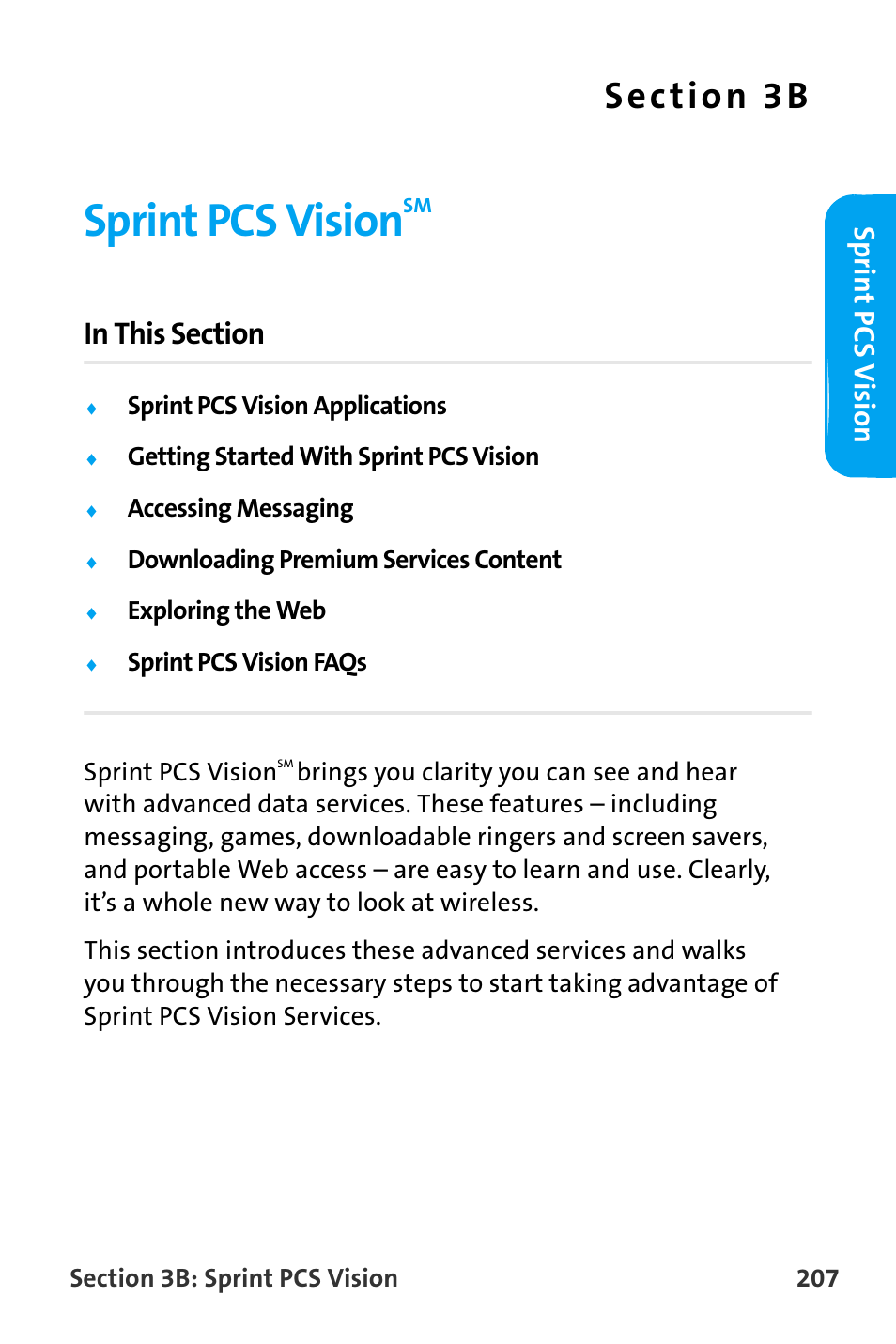 Sprint pcs visionsm, Sprint pcs vision, Sp rint pcs v isio n | Samsung SPH-A880TSAQST User Manual | Page 215 / 259